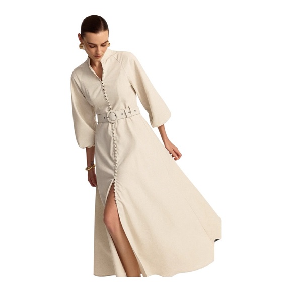 COMMENSE Belted Button Front Maxi Linen Dress COLOR - Apricot SIZE Small NWT - Picture 4 of 12